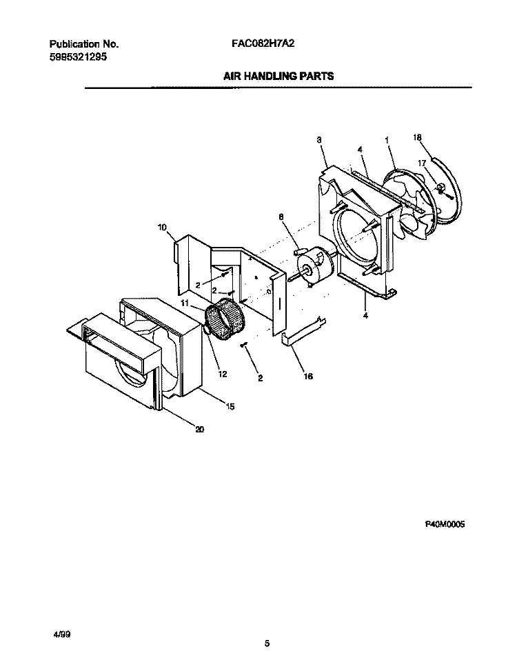 AIR HANDLING PARTS Diagram and Parts List for FAC082H7A2  Frigidaire Air Conditioner