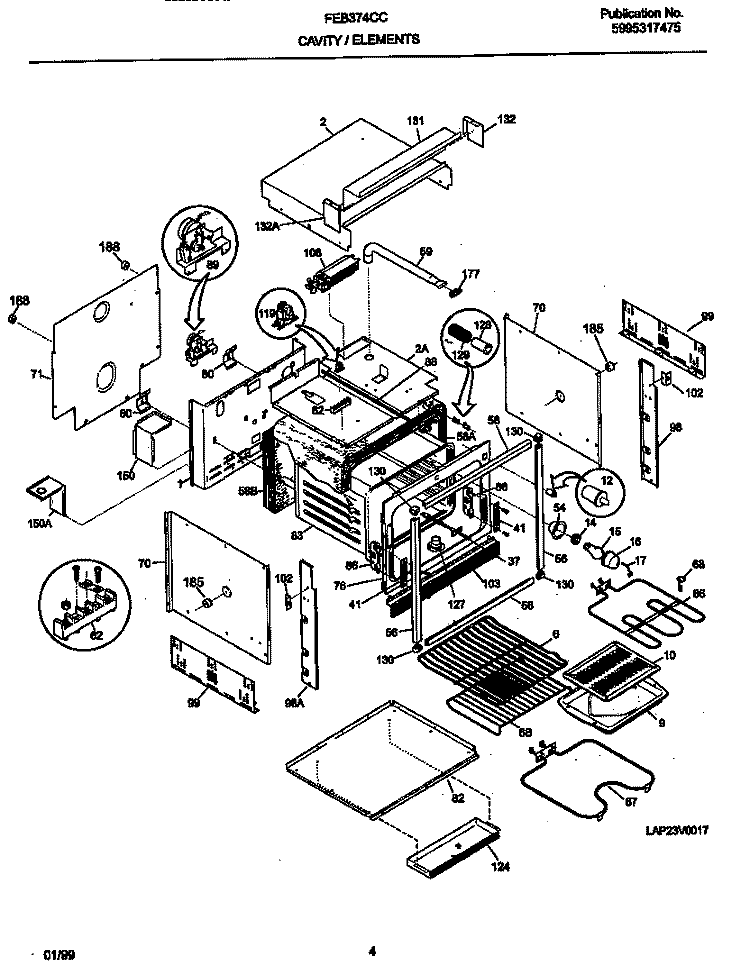BODY Diagram and Parts List for FEB374CCSH  Frigidaire Wall Oven