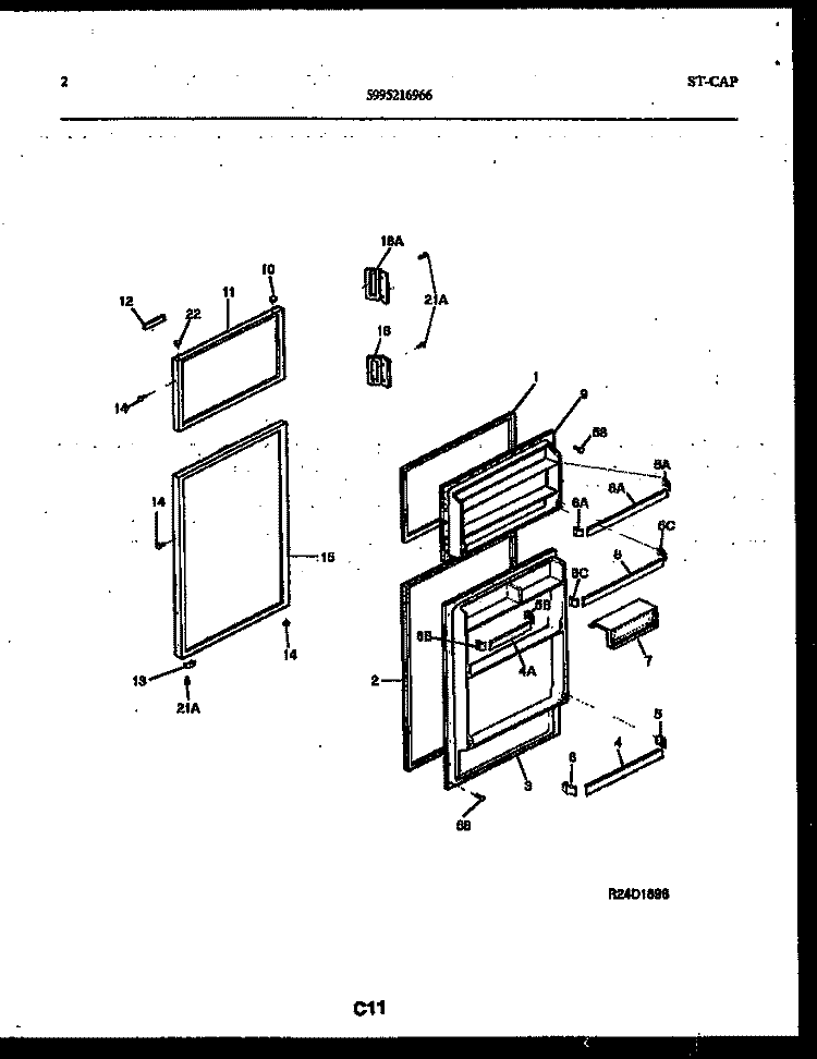 DOOR PARTS Diagram and Parts List for RT153MLW1  Frigidaire Refrigerator