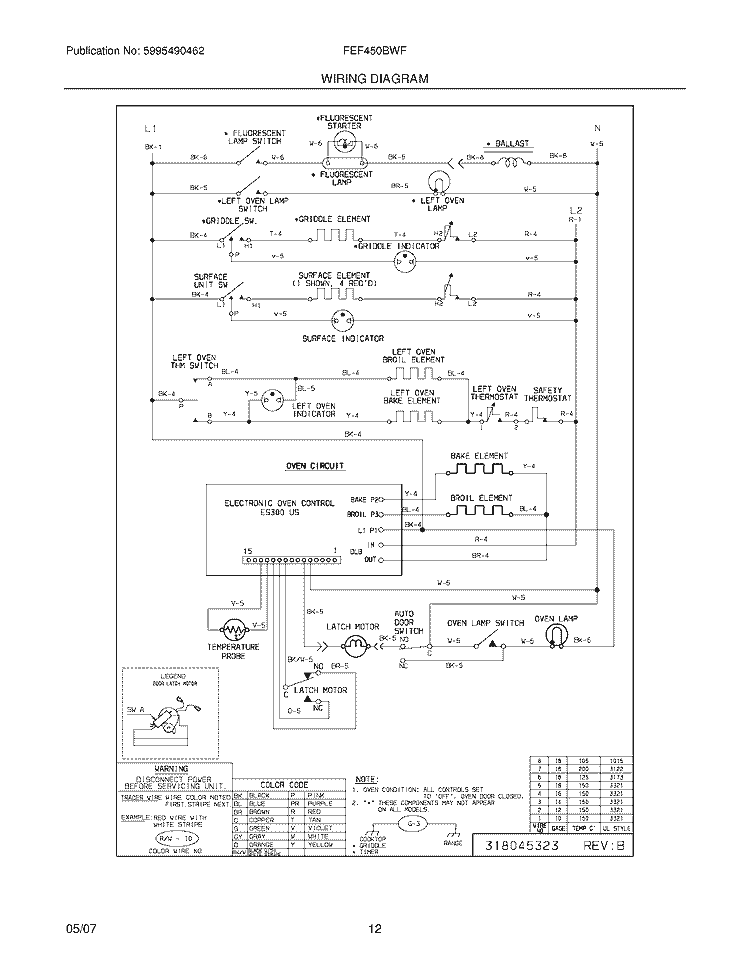 WIRING DIAGRAM Diagram and Parts List for FEF450BWF  Frigidaire Range