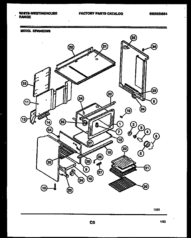 BODY PARTS Diagram and Parts List for KF404GDW6  Frigidaire Range