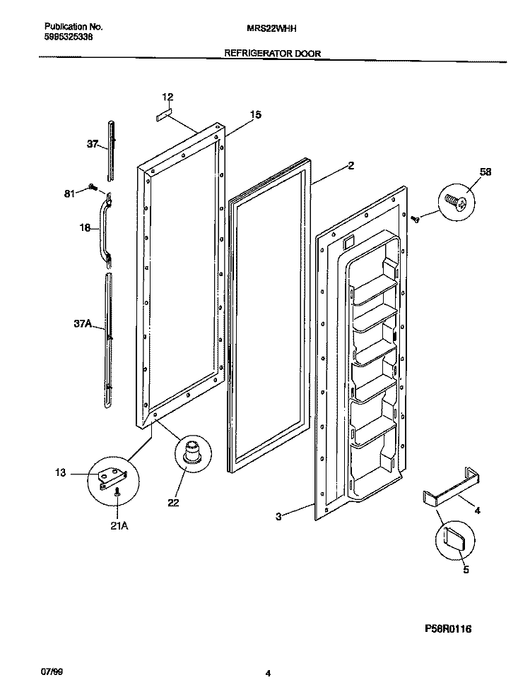 REFRIGERATOR DOOR Diagram and Parts List for MRS22WHHW1  Frigidaire Refrigerator