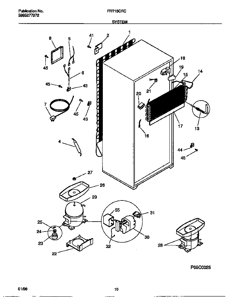 SYSTEM Diagram and Parts List for FRT15CRCD1  Frigidaire Refrigerator