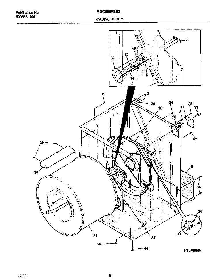 DRY CAB, HEATER Diagram and Parts List for MDG336RES2  Frigidaire Dryer