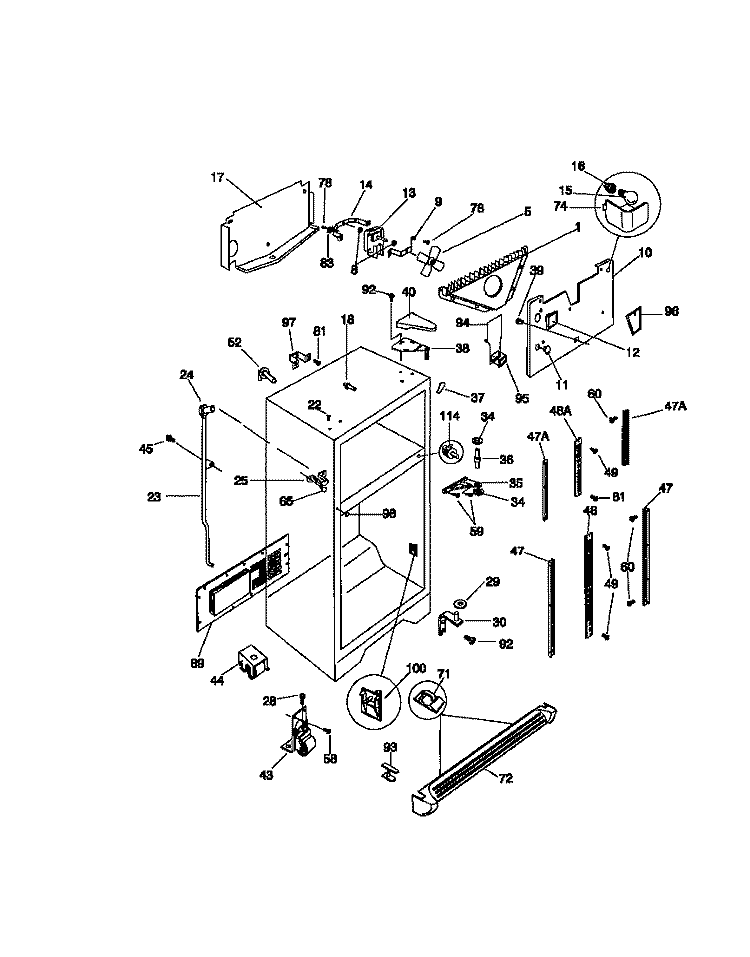 CABINET Diagram and Parts List for FRT20NGCB0  Frigidaire Refrigerator