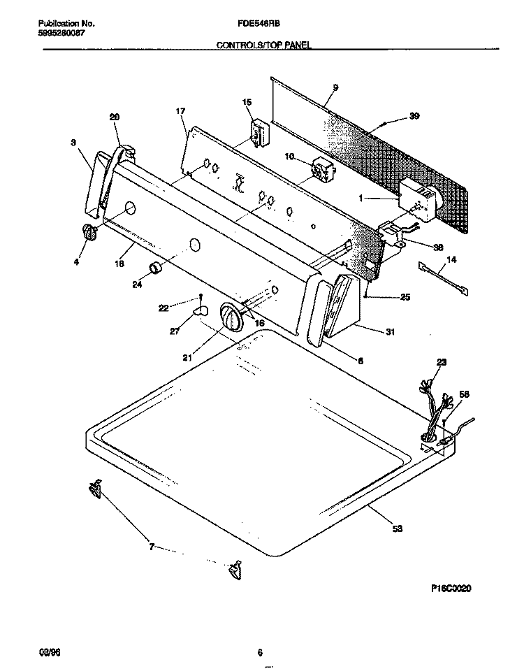 CONTROLS / TOP PANEL Diagram and Parts List for FDE546RBT2  Frigidaire Dryer