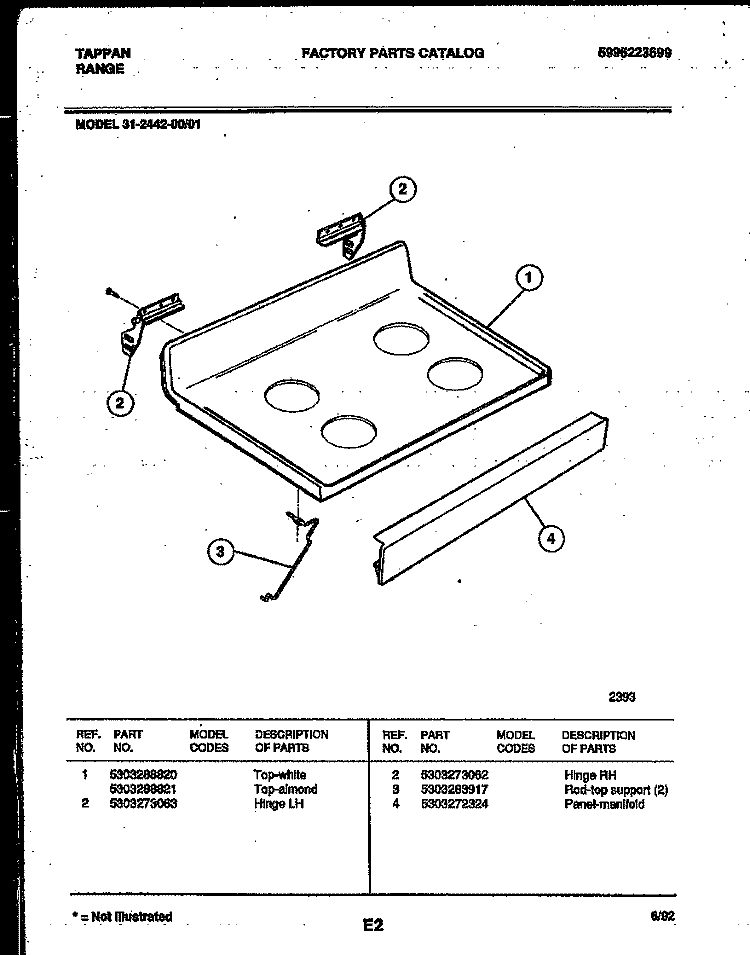 COOKTOP PARTS Diagram and Parts List for 31-2442-23-01  Tappan Range