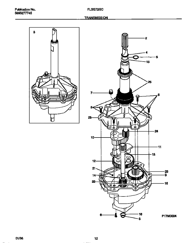 TRANSMISSION Diagram and Parts List for FLSG72GCS2  Frigidaire Washer Dryer Combo