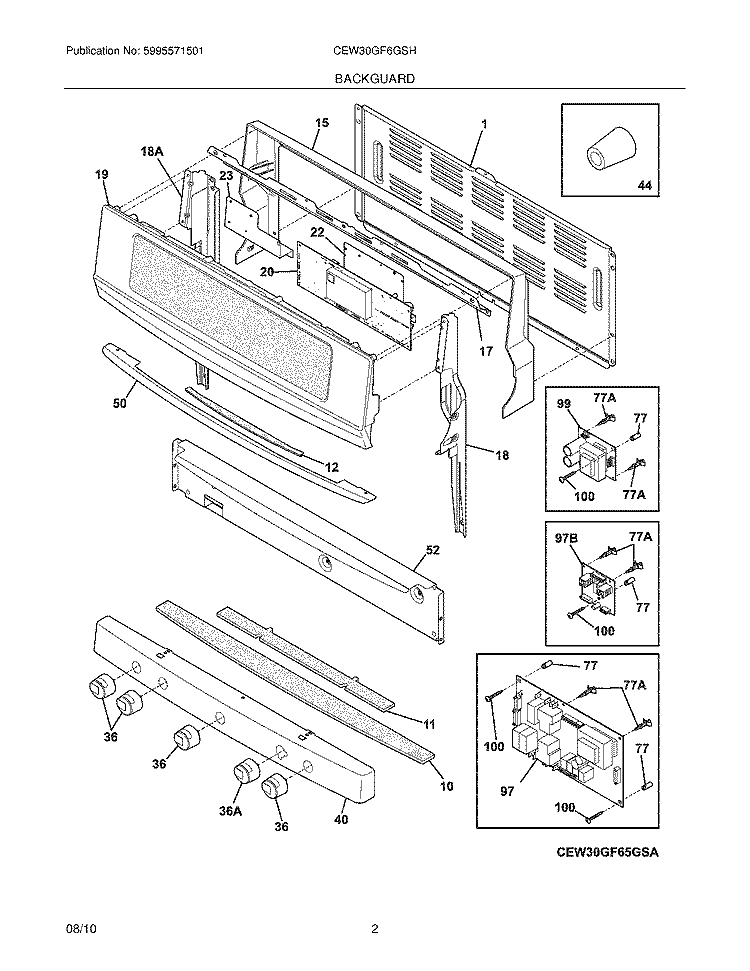 BACKGUARD Diagram and Parts List for CEW30GF6GSH  Electrolux Range
