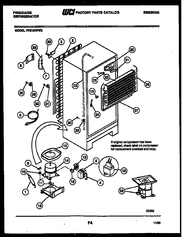 SYSTEM AND AUTOMATIC DEFROST PARTS Diagram and Parts List for FPZ19TFW2  Frigidaire Refrigerator