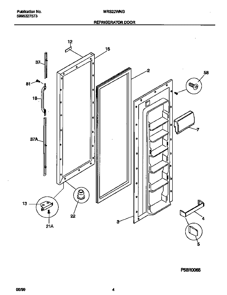 REF DOOR Diagram and Parts List for MRS22WNGD4  Frigidaire Refrigerator