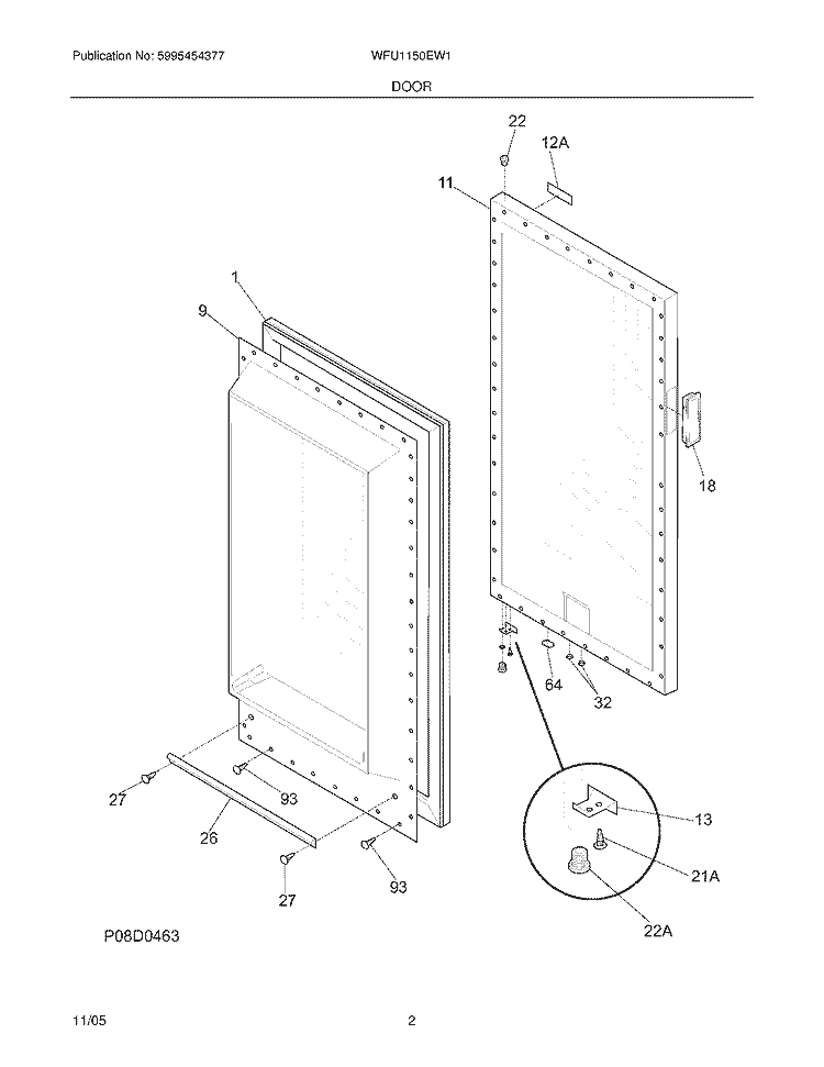 DOOR Diagram and Parts List for WFU1150EW1  Westinghouse Freezer
