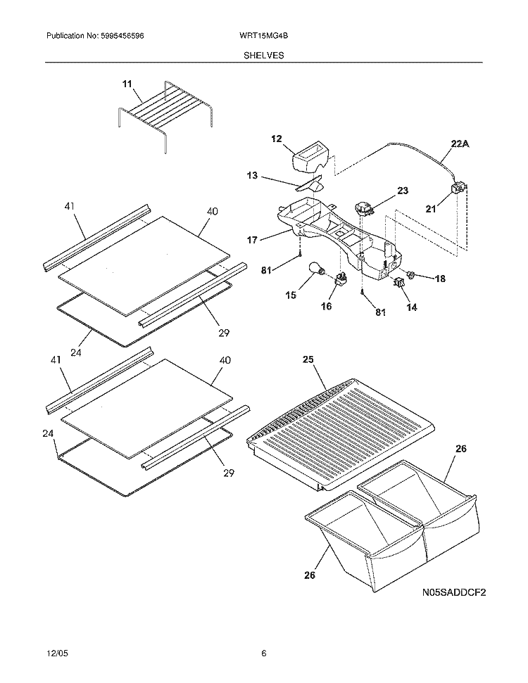 SHELVES Diagram and Parts List for WRT15MG4BW8  Westinghouse Refrigerator