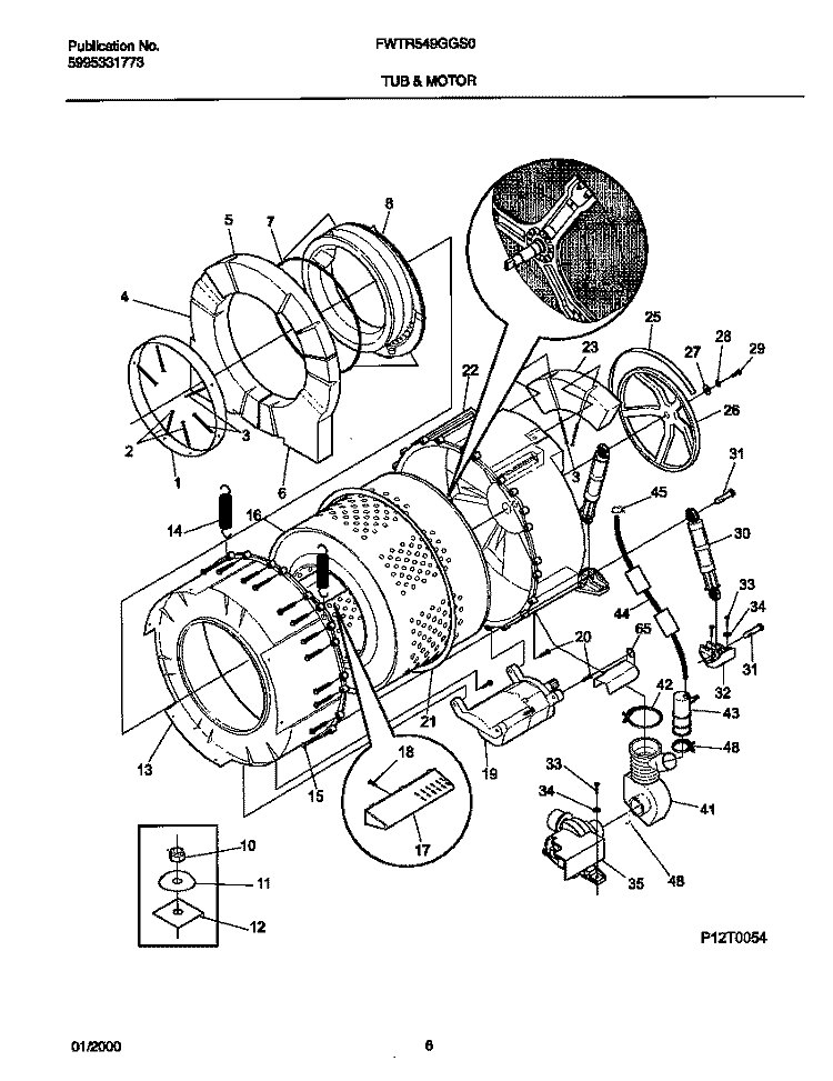 TUB AND MOTOR Diagram and Parts List for FWTR549GG  Frigidaire Washer