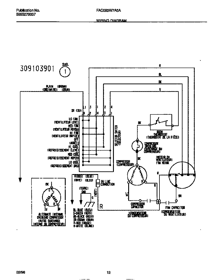 WIRING DIAGRAM Diagram and Parts List for FAC083W7A5A  Frigidaire Air Conditioner