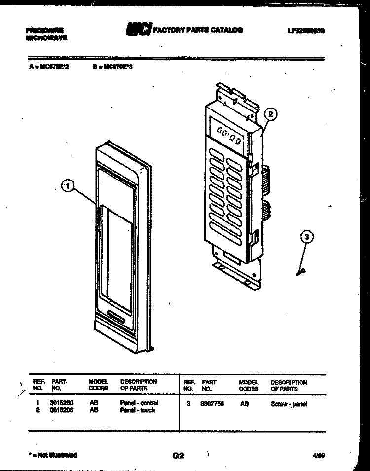 CONTROL PANEL Diagram and Parts List for MC870EL3  Frigidaire Microwave