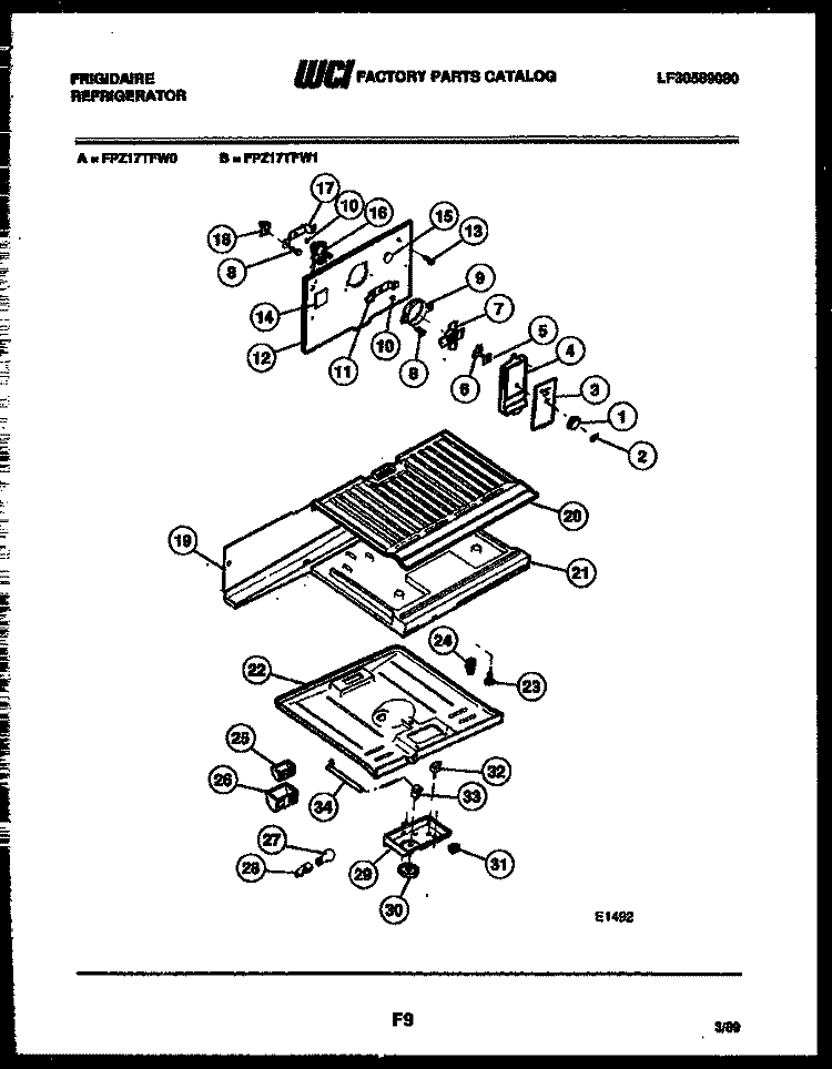REFRIGERATOR AND DAMPER CONTROL ASS Diagram and Parts List for FPZ17TFH1  Frigidaire Refrigerator