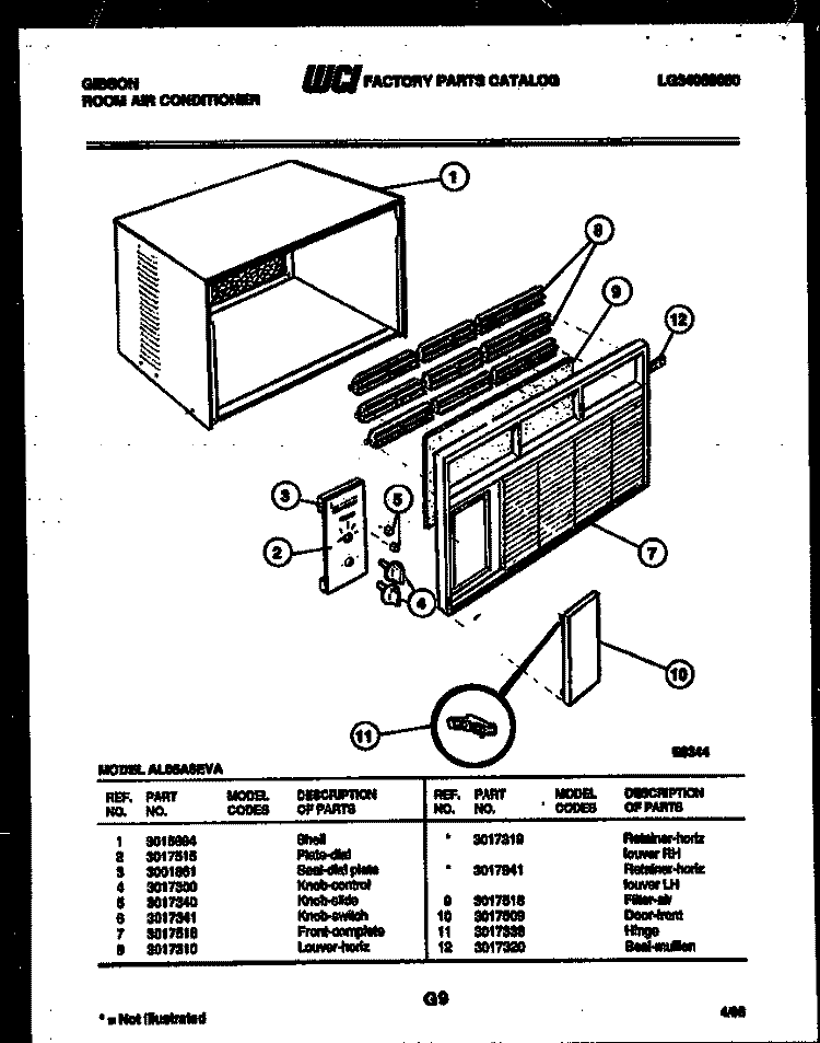 CABINET PARTS Diagram and Parts List for AL05A6EVA  Gibson Air Conditioner