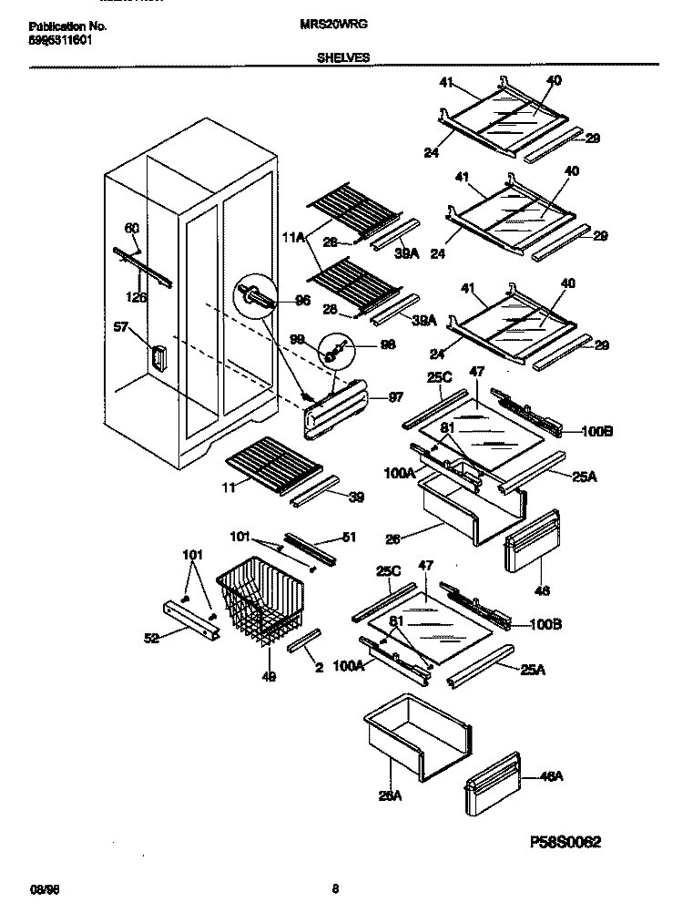 SHELVES Diagram and Parts List for MRS20WRGD0  Frigidaire Refrigerator