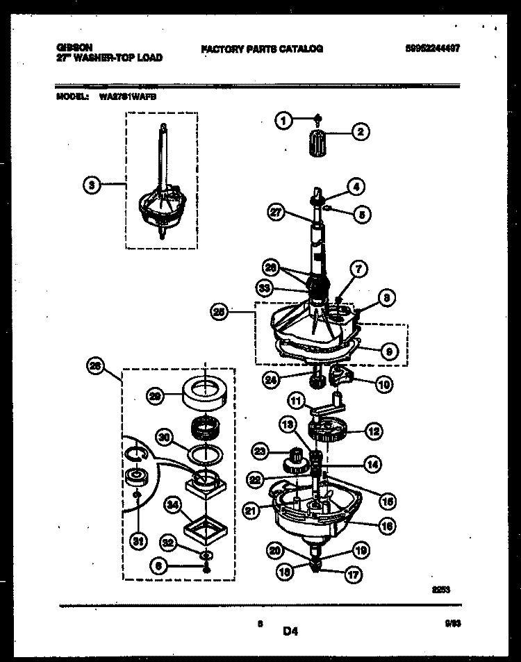 TRANSMISSION PARTS Diagram and Parts List for WA27S1WAFB  Gibson Washer