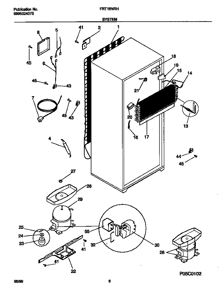 SYSTEM Diagram and Parts List for FRT18NRHD0  Frigidaire Refrigerator