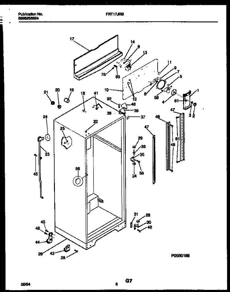 CABINET PARTS Diagram and Parts List for FRT17JRBD1  Frigidaire Refrigerator