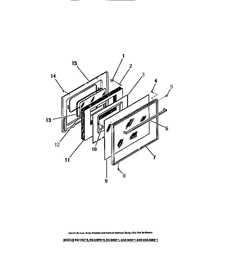 OVEN DOOR, PANELS Diagram and Parts List for GG32BCW0  Frigidaire Range