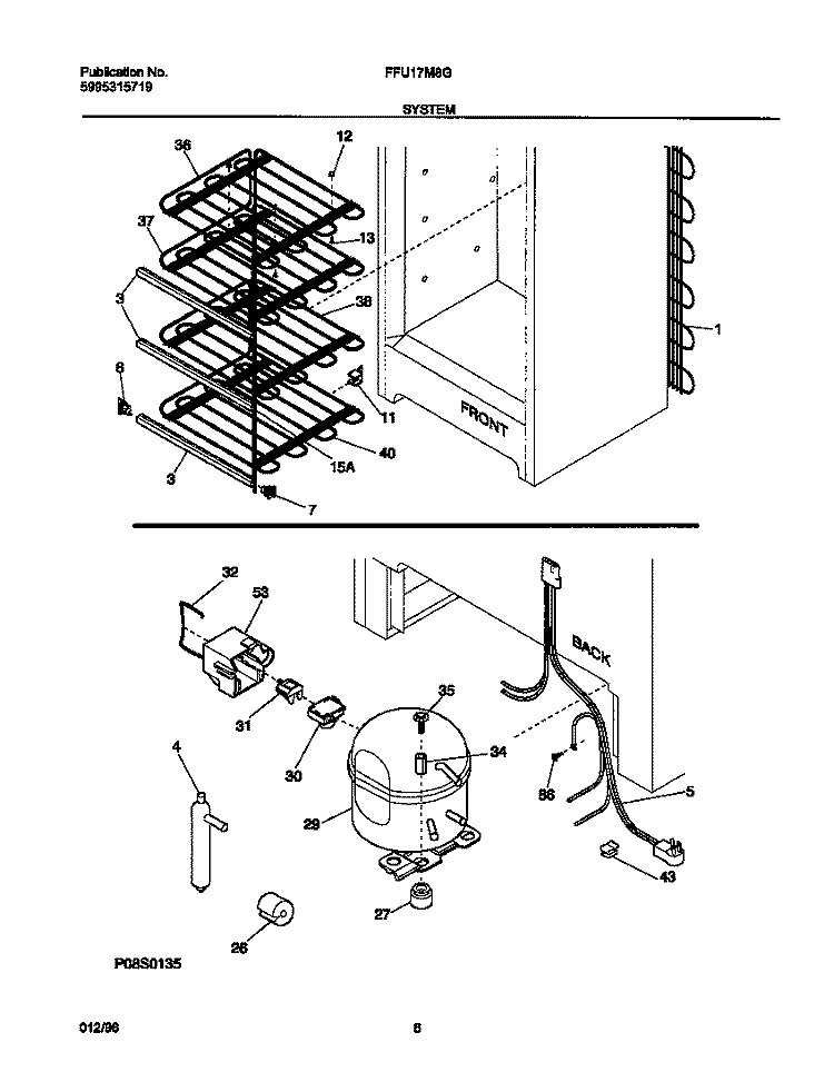 SYSTEM Diagram and Parts List for FFU17M8GW0  Frigidaire Freezer
