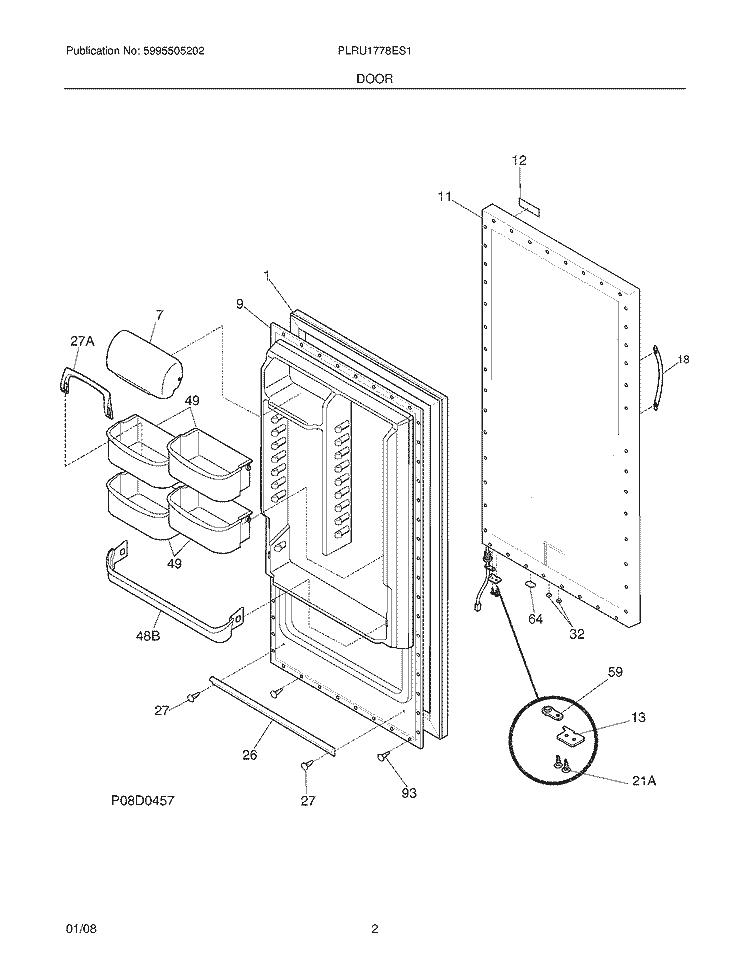 DOOR Diagram and Parts List for PLRU1778ES1  Frigidaire Refrigerator