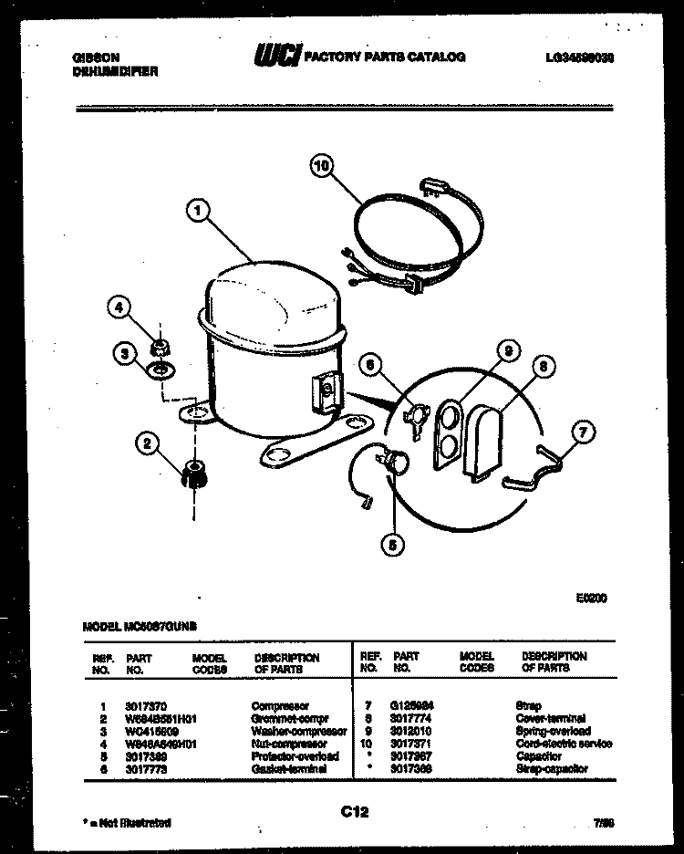 COMPRESSOR PARTS Diagram and Parts List for MC50S7GUNB  Gibson Dehumidifier
