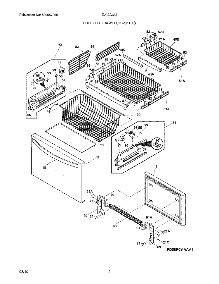 FREEZER DRAWER - BASKET Diagram and Parts List for E23BC68JSS0  Electrolux Refrigerator