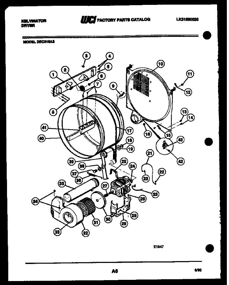 DRUM AND BLOWER PARTS Diagram and Parts List for DEC310A3W  Kelvinator Dryer
