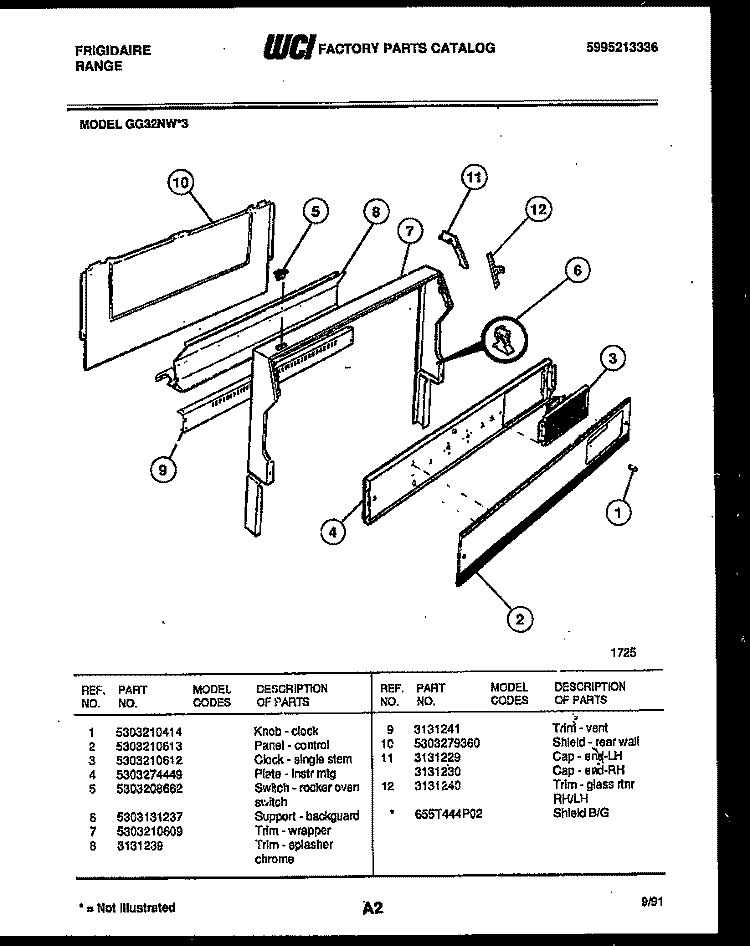 BACKGUARD Diagram and Parts List for GG32NW3  Frigidaire Range