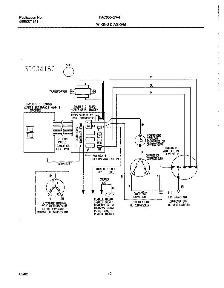 WIRING DIAGRAM Diagram and Parts List for FAC055K7A4  Frigidaire Air Conditioner