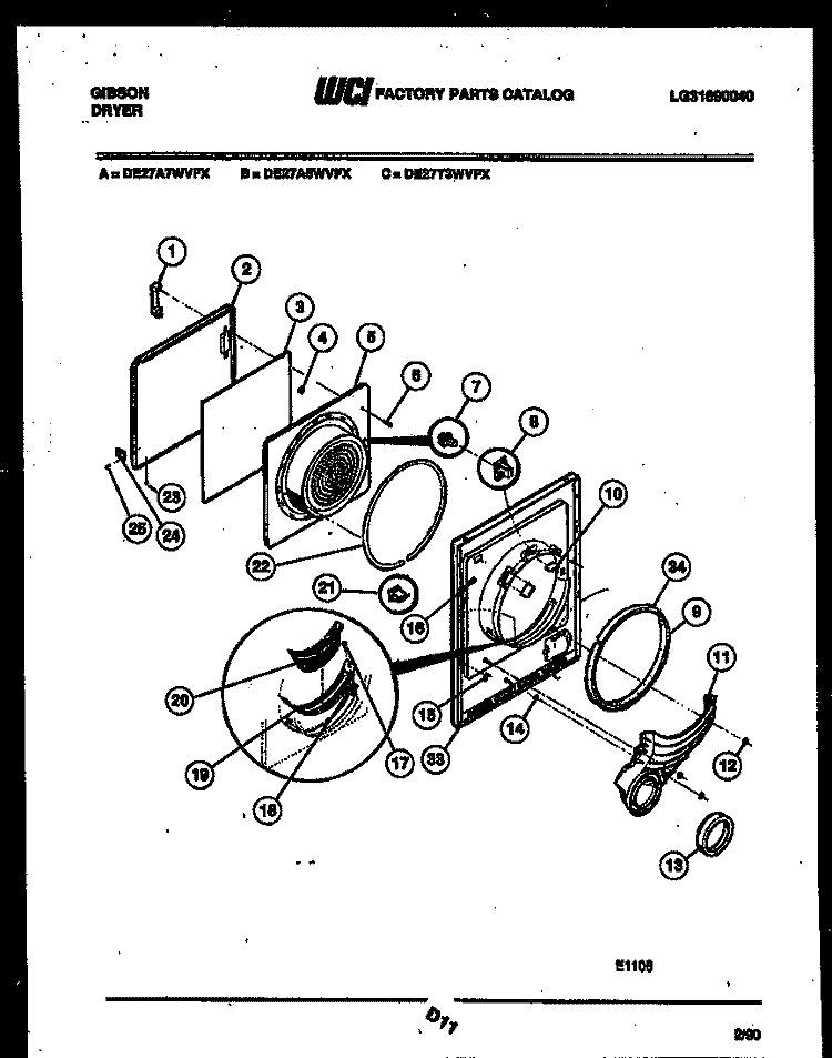 DOOR PARTS Diagram and Parts List for DE27A7WVFX  Gibson Dryer