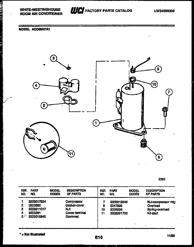 COMPRESSOR PARTS Diagram and Parts List for AC066N7A1  Frigidaire Air Conditioner