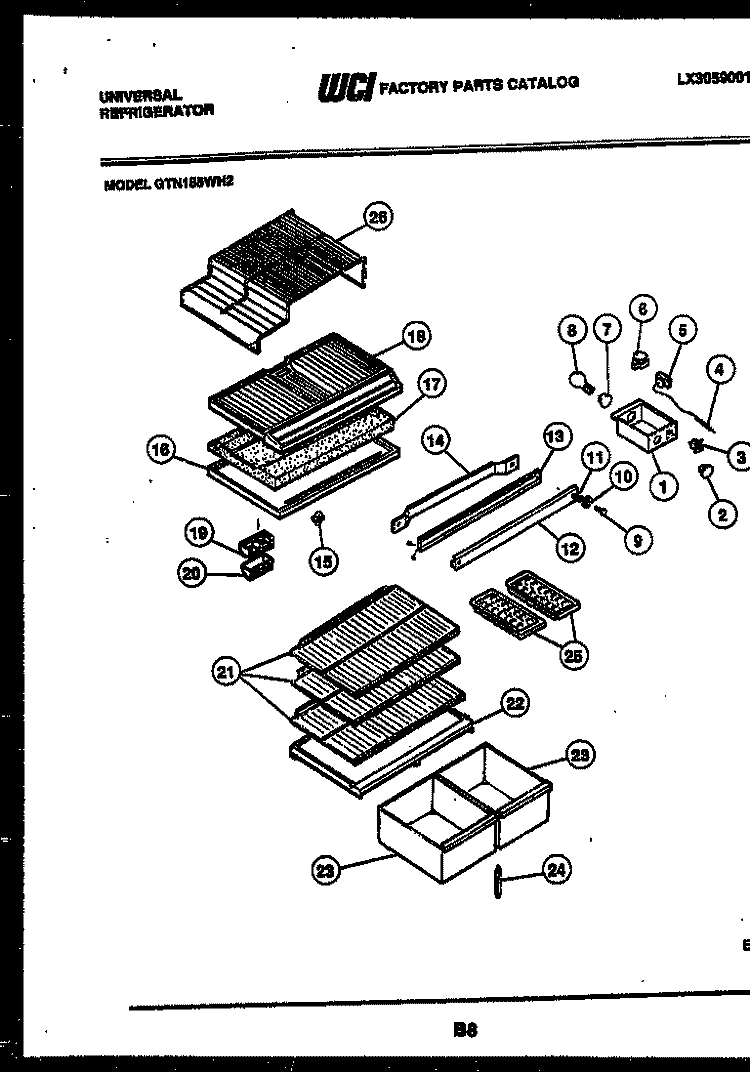 SHELVES AND SUPPORTS Diagram and Parts List for GTN155HH2  Frigidaire Refrigerator