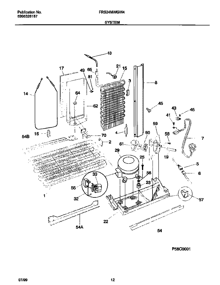 SYSTEM Diagram and Parts List for FRS24MWGW4  Frigidaire Refrigerator