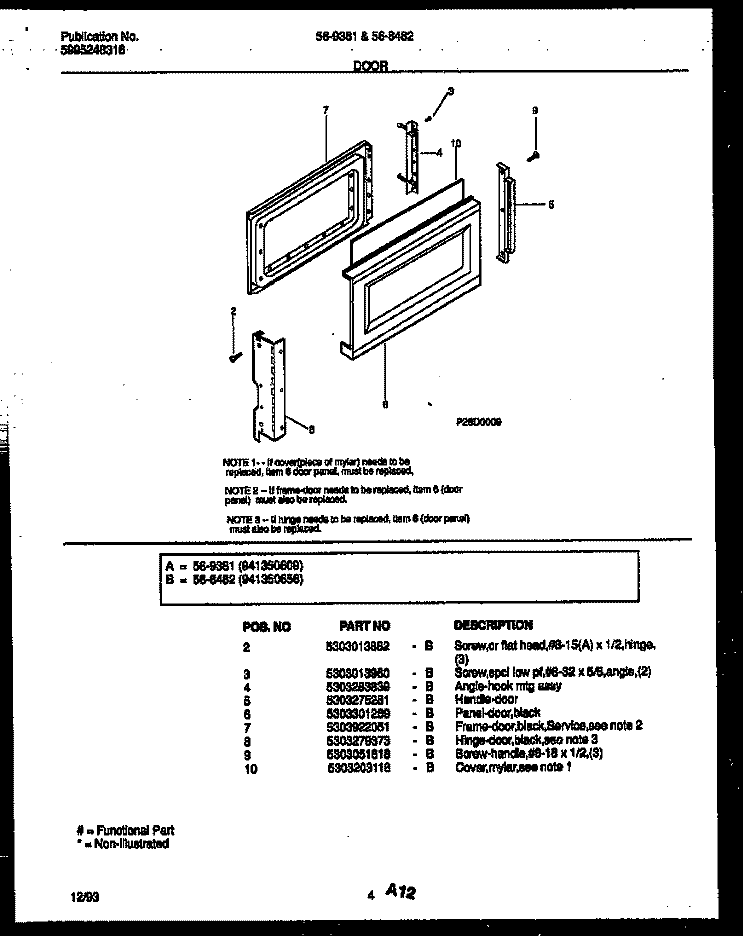DOOR PARTS Diagram and Parts List for 56-8482-10-02  Tappan Microwave