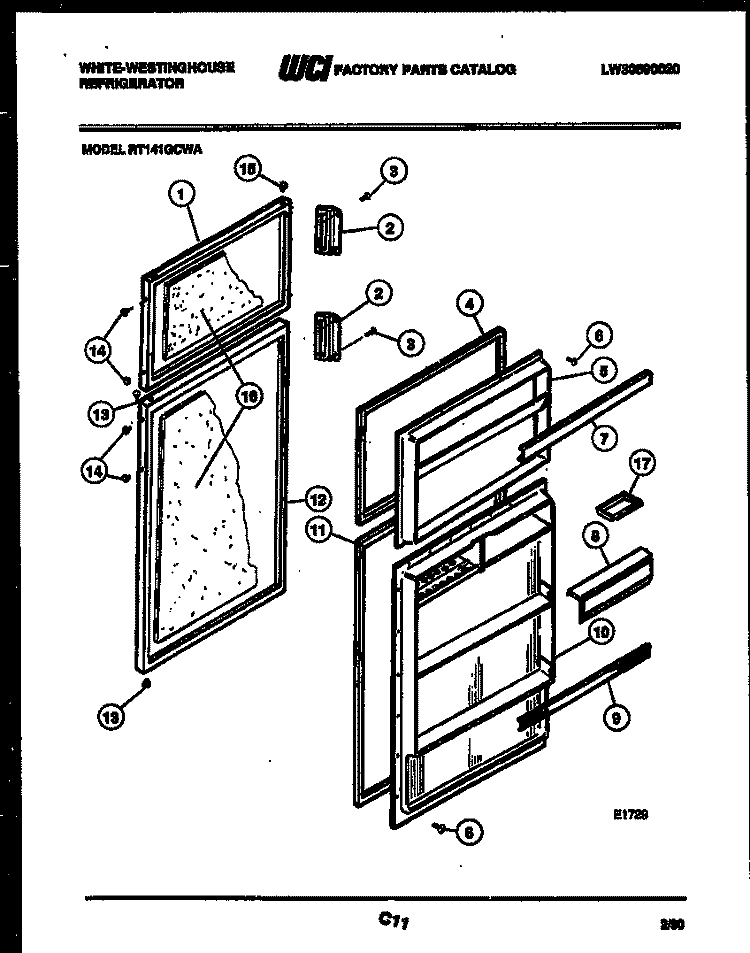 DOOR PARTS Diagram and Parts List for RT141GCHA  Frigidaire Refrigerator
