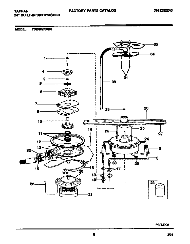 MOTOR PUMP PARTS Diagram and Parts List for TDB662RBR0  Tappan Dishwasher