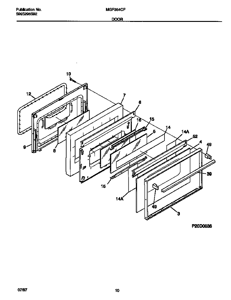 DOOR Diagram and Parts List for MGF354CFSA  Frigidaire Range