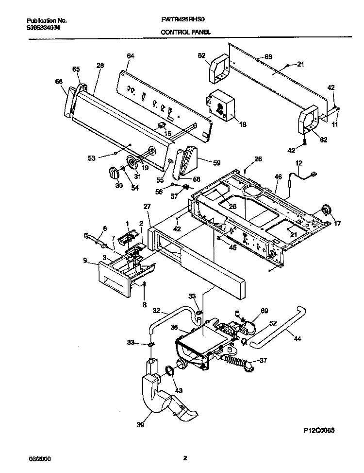 P12C0085 CONTROL PANEL Diagram and Parts List for FWTR425RHS0  Frigidaire Washer