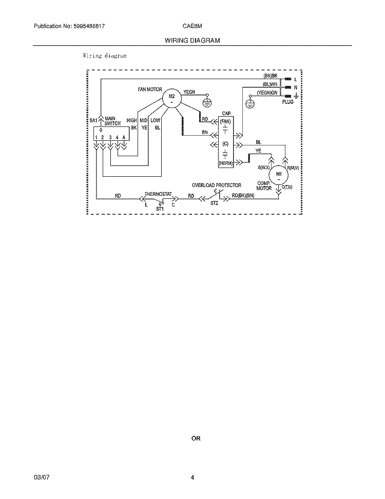 WIRING DIAGRAM Diagram and Parts List for CAE8M4  Crosley Air Conditioner