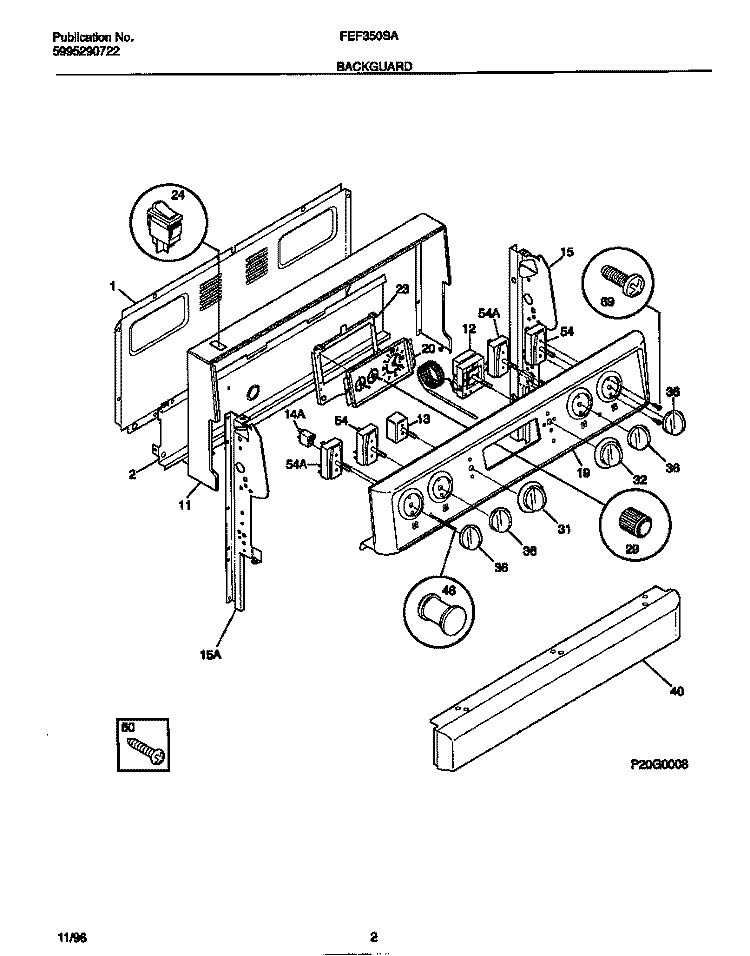 BACKGUARD Diagram and Parts List for FEF350SADJ  Frigidaire Range