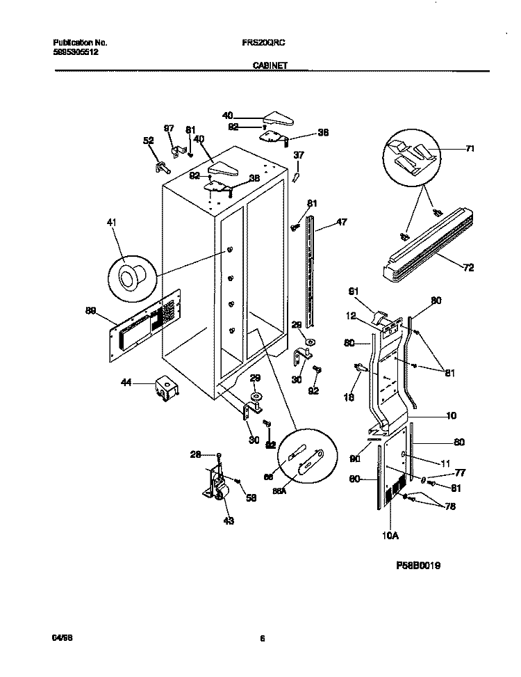 CABINET Diagram and Parts List for FRS20QRCW4  Frigidaire Refrigerator