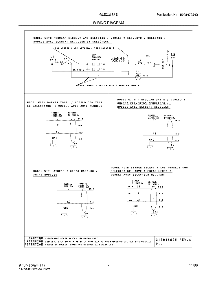 WIRING DIAGRAM Diagram and Parts List for GLEC36S8EBB  Frigidaire Cooktop