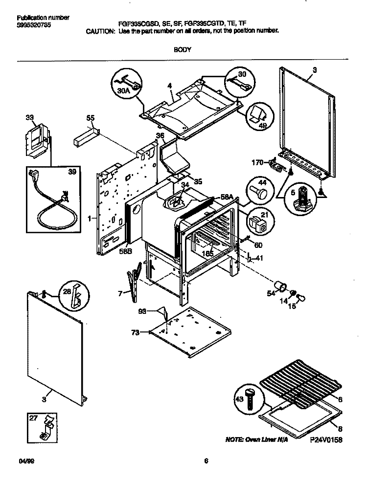 BODY Diagram and Parts List for FGF335CGTE  Frigidaire Range