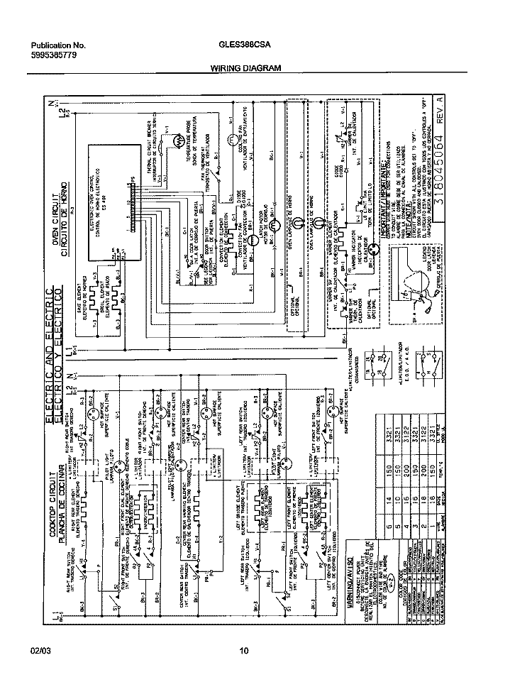 WIRING DIAGRAM Diagram and Parts List for GLES388CSA  Frigidaire Range