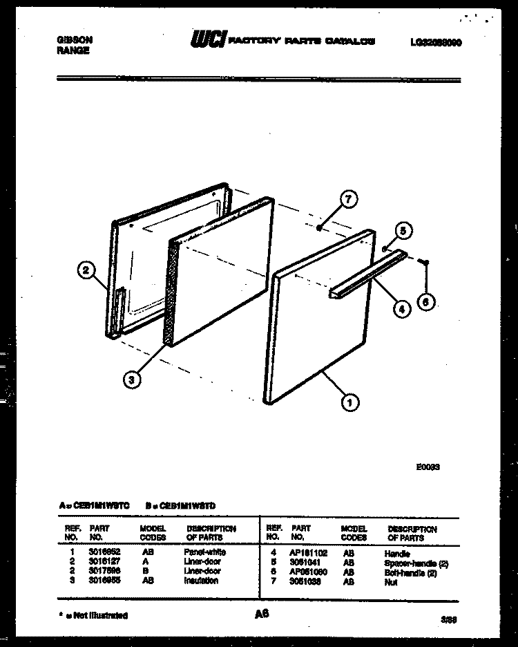 DOOR PARTS Diagram and Parts List for CEB1M1WSTC  Gibson Range